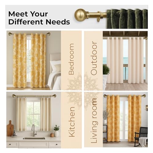 Image of Deco Window Adjustable Curtain Rod for Windows 44 to 120 Inch (Pack of 1) Extendable Heavy Duty 1 Inch Iron Ball with Finials Wall Mounted Curtain Rods (Warm Gold)