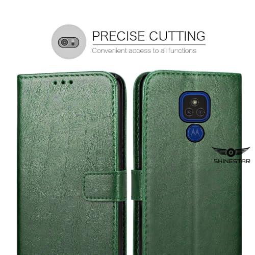 Image of SHINESTAR Motorola E7 Plus /Moto G9 Flip Back Cover | PU Leather Flip Cover Wallet Case with TPU Silicone Case Back Cover for Motorola Moto E7 Plus /Moto G9 - Unique Green