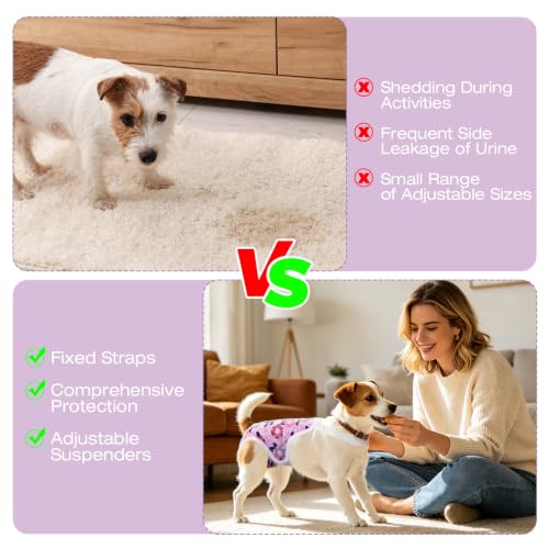 Image of Jollywoods 3 Pack Washable Female Dog Diapers with Adjustable Suspender | French Bulldog Period Panties, Escape Proof Dog Underwear Female, Super Absorbent Leakproof for Dog in Heat Cycle M