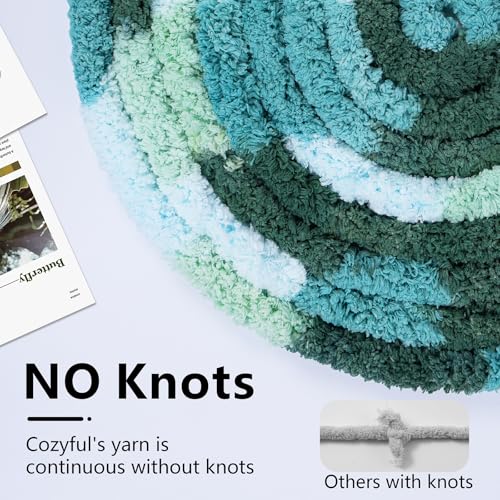 Image of Cozyful Chunky Yarn for Hand Knitting - #10 Chunky Chenille Blanket Yarn, Jumbo Big Thick Chunky Yarns for Crocheting, Tie Dye Bulky Knit Yarns, 8 Skein (20 yds 8 oz Each Skein), Forest&Teal&Sky&Mint