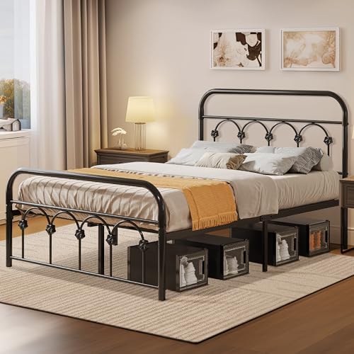JURMERRY Double Metal Bed Frame Modern Style with Headboard and