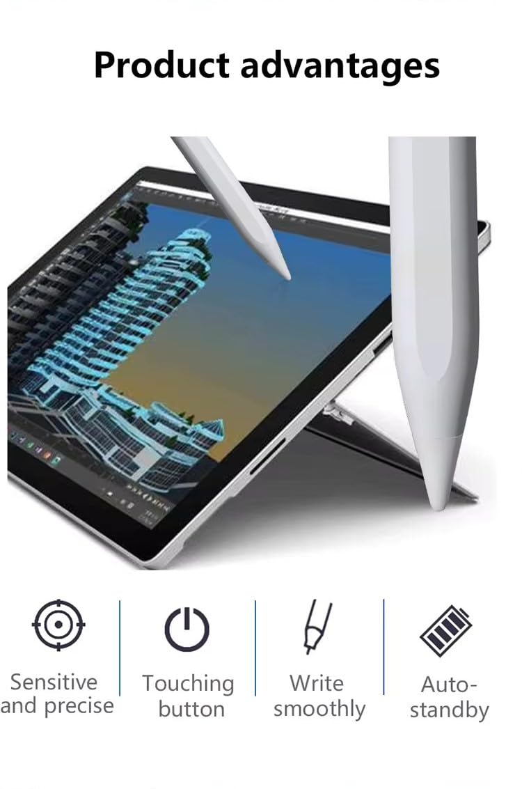Active Digital Rechargeable Pen with Replaceable Tip, Compatible with iPad iPhone, Samsung Tablets with Capacitive Screen Only Microsoft Surface with Magnetic Function No Palm Rejection Function
