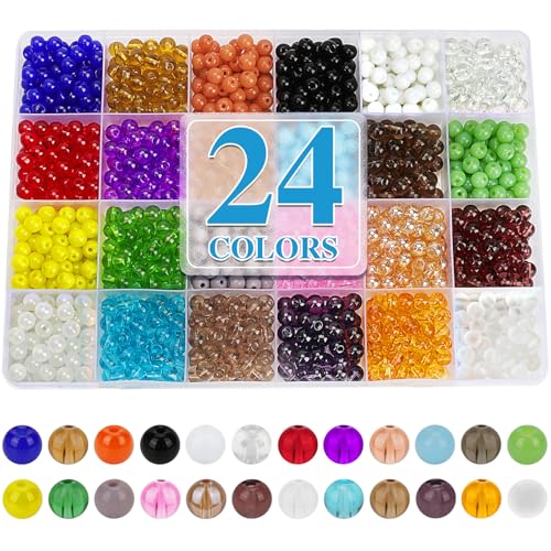 Image of XSEINO About 1200PCS 6mm Original Color Glass Beads Bracelet Making Kit,24 Assorted Color Series Colorful Crystal Beads for Bracelet and Jewelry Making and DIY Crafts,Friendship Bracelets