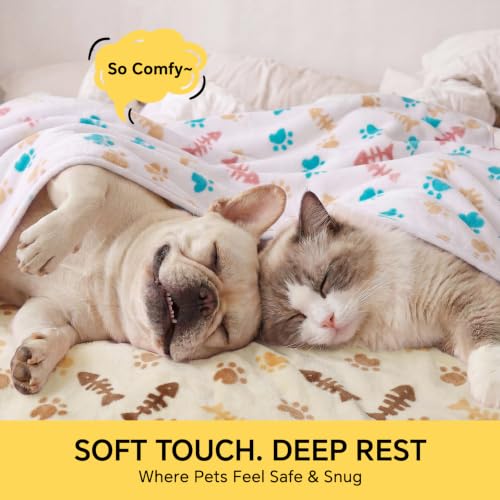 Image of Luciphia Dog Blanket 3 Pack, Soft Cozy Fleece Throw for Puppy Cat,23 inchx16 inch | Fuzzy Flannel Small Pet Blanket Washable, Cute Paw Print for Crate Car Bed. Puppy Essential,Cat Stuff Gifts,Small