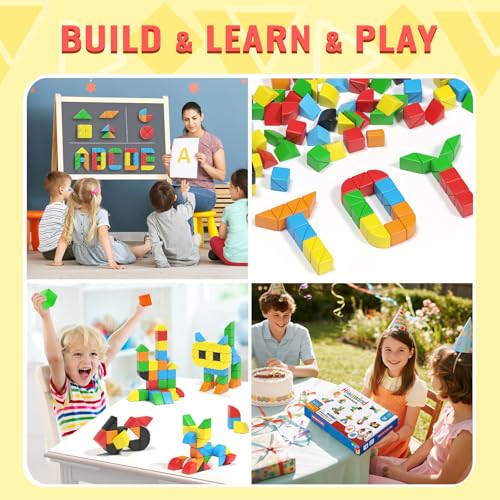 Image of Hiwawind 56 PCS Magnetic Blocks, 1-Inch Isosceles Triangles & Quarter Circles, Montessori STEM Sensory Toys for Kids Ages 3-6, Christmas & Birthday Gift for Boys Girls