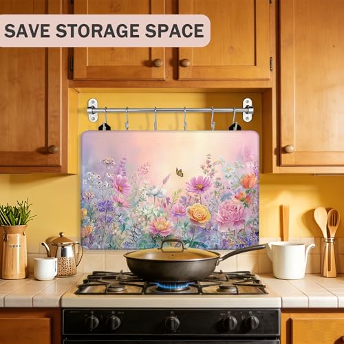 Image of Spring Wildflowers Butterflies Stove Cover for Electric and Glass Stove Tops 3-in-1 Stove Mat, Heat Resistant Counter Protector Mat, Non-Slip Surface & Drying Rack, 28.5 inchLx20.5 inchW