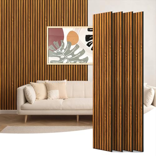 Art3d 4-Piece Acoustic Slat Wall Panel 94x12.6 in Teak