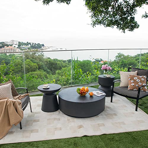 Elementi Rome Patio Coffee Table for Living Room Indoor Outdoor Furniture Round Table Living Room Furniture Backyard Patio Set Center Table All Weather Concrete, Slate Black - 40 x 40 Inches