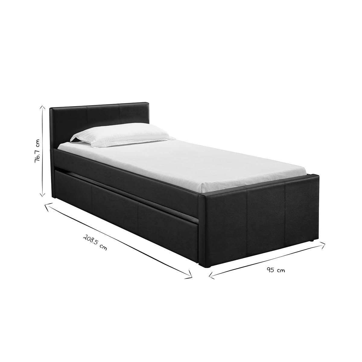 Miliboo Lit gigogne 90 x 195 cm Noir Mat