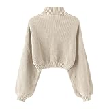 ZAFUL Women's Crew Neck Long Sleeve Pullover Crop Sweater Mock Neck Lantern Sleeve Ribbed Knit Cropped Sweater