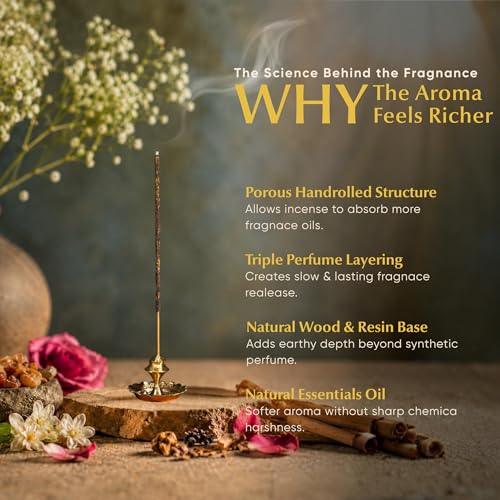 Image of Jasmine (Mogra) Handcrafted Incense-30 Premium Agarbatti Stick | 1 Hr Burning Time, 2+ Hr Retention | Long Lasting Floral Aroma, Low Smoke | Free Agarbatti Stand | Incense Sticks for Home