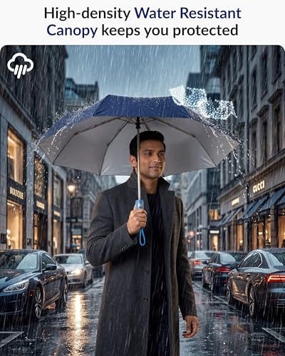 Image of Destinio Umbrella for Man - Large Size, Fully Automatic, Windproof Fibreglass Ribs, UPF 50+ Sun Protection, Premium 210T Pongee, Foldable Travel Umbrella for Rain for Men and Women - 3 fold Compact Easy to Carry (Auto open auto close)
