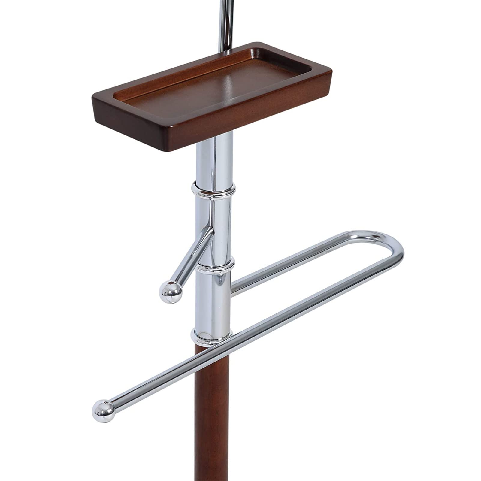 RajoNN Perchero de Madera y Metal Trajes, Organizador Ejecutivo de Ropa para Hombre, Perchero y Percha para Pantalones para Dormitorio y Hotel (Plateado, 28 x 44 x 108 cm)