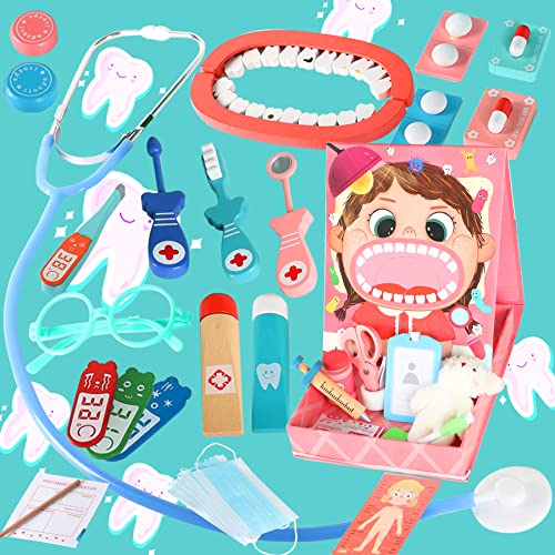 Maletin Medico Juguete 44 Pieza Kit Medico Infantil, con Estetoscopio Juguete Juego Medicos 3+Años Doctora Juguetes,Juego de Roles Set Medicos para Niños,Regalos Niños Kit de Dentista Juguete