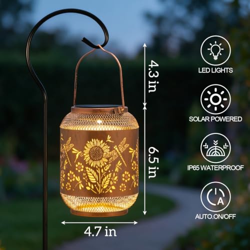Image of Solar Lantern Outdoor Hanging Solar Garden Light Gifts for Mom Grandma Women,Waterproof Metal Decorative Lantern, Warm White Solar Lights for Patio Yard(Dragonfly )