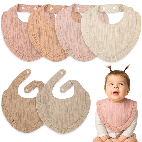 Geyoga 6 Pcs Baby Muslin Bandana Bibs Drool Muslin Baby Bibs Soft Adjustable Absorbent Cotton for Unisex Newborn Boys Girls Teething Drooling