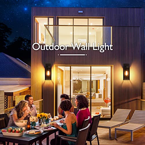 Image of BesLowe Outdoor Wall Light Fixture, Modern Outside Porch Sconce, Black | Waterproof, Rust-Resistant, Durable Metal with Clear Glass, Standard E26 Socket, Easy to Install