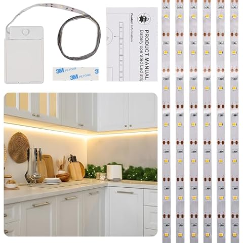 Noevany Christmas Lights Decorations Battery Powered Under Cabinet Lighting, Wireless LED Strip Lights for Kitchen Under Cabinet Shelves Under Counter Closet Cordless Click Light (Warm White, 3 Pack) Cover