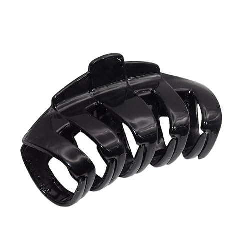 Parcelona Pinza para el cabello de la mandíbula francesa tubular negra de 3 pulgadas cubierta de celuloide, agarre antideslizante, pinza de pelo