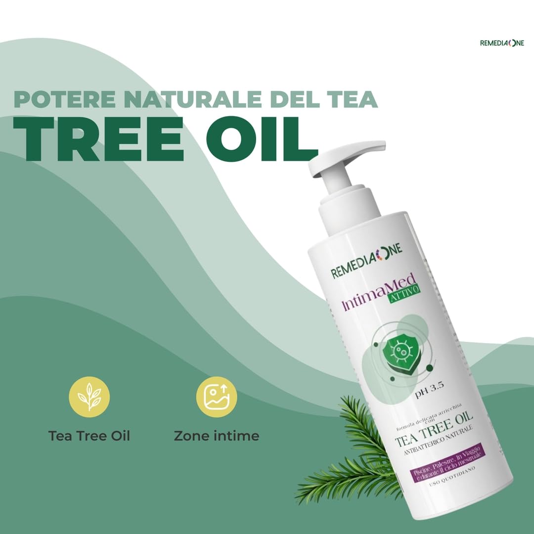 REMEDIA ONE – Detergente Intimo Uomo e Donna con Tea Tree Oil, Sapone Intimo Antibatterico Naturale, Delicato Attivo pH 3.5, Uso Quotidiano – 500 ml
