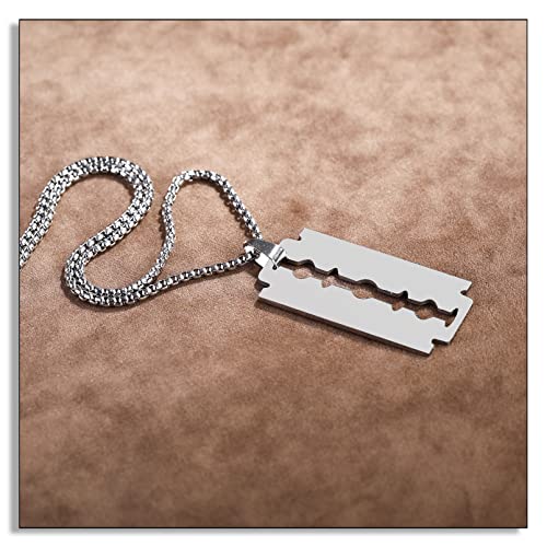 Punk Stainless Steel Razor Blade Pendant Necklace4