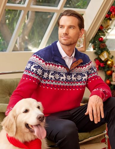 Image of JMIERR Men's Cable Knit Pullover Sweater Casual Long Sleeve Stand Collar Button Knitted Sweaters