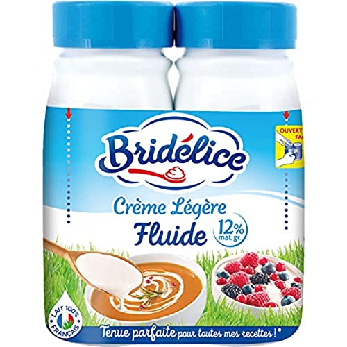 Creme UHT fluide legere 12% de MG BRIDELICE, bouteille 2x25cl