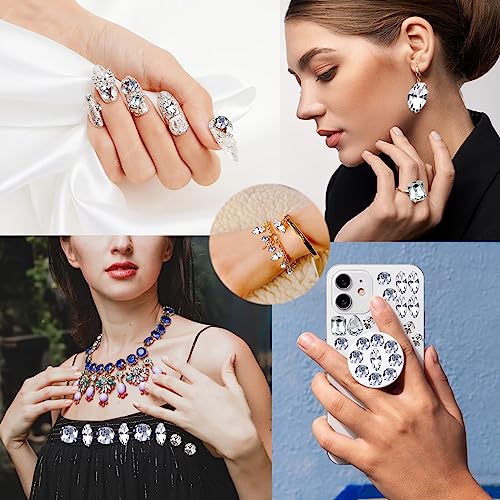 Yixinly 236 Stück Strasssteine zum Aufnähen, Große Strasssteine zum Nähen mit Krallen, Metall Krappenfassung Glas Nähen Edelsteine​für DIY-Bastelkleidung, Kleidungs, Schuhe, Taschen (Weiß)