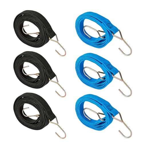 Tendeurs Elastique avec Crochets, Set de 6 Sandow Corde Elastique Robustes - Plat - Idéal pour Le Transport de Charges, Vélo, Moto, Voiture, Camping -...