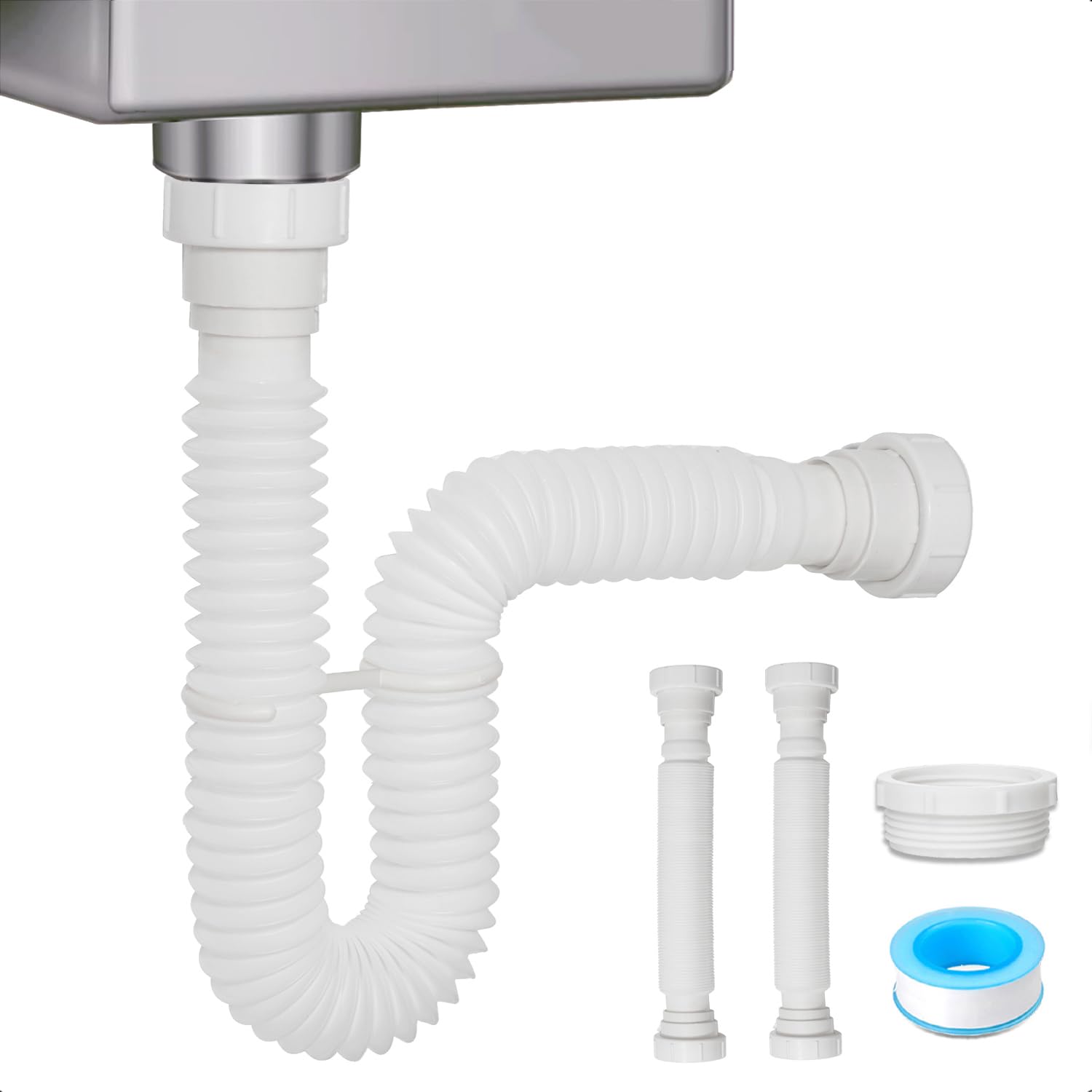 Cinsda Flexible P-Trap Kit With Adapter - 1-1/2" & 1-1/4" Adjustable Sink Drain Pipe For Bathroom, Kitchen, RV - View #12