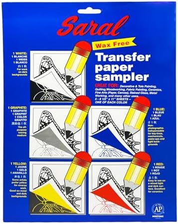 Saral Paper Corp Wax Free Transfer Tracking Paper Sampler Pack - One 8.5 Inches x 11 Inches Sheet for Each Color (Red, Blue, Yellow, White, Graphite)