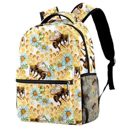Sac à dos d'école aquarelle abeilles et fleurs multicolore 29.4x20x40cm pour adolescent et fille