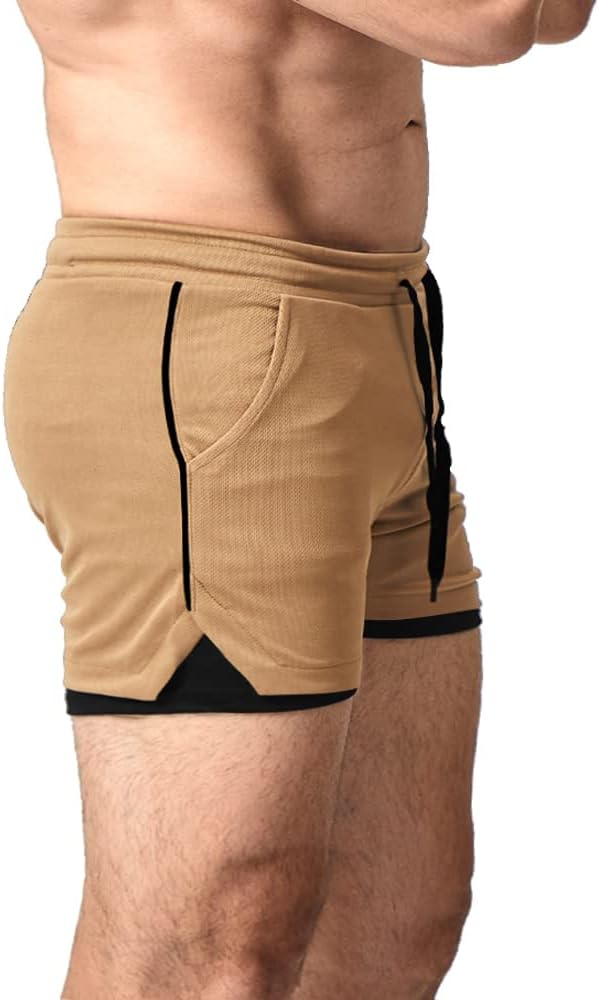 EVERWORTH Men's 2 in 1 Workout Shorts 5" Quick Dry Gym Shorts Bodybuilding Short Shorts Compression Shorts with Zipper Pocket - Image 2