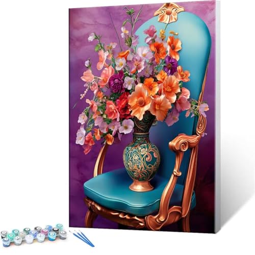 数字油絵 数字塗り絵 デジタル油絵 花卉 花瓶 数字キットでペイントブラシとアクリル絵の具が入, 大人の子供のためのギフト Paint by Numbers 手塗り DIY 数字によるアクリル 水彩絵画インテリア リビング装飾 40x50cm (フレームレ