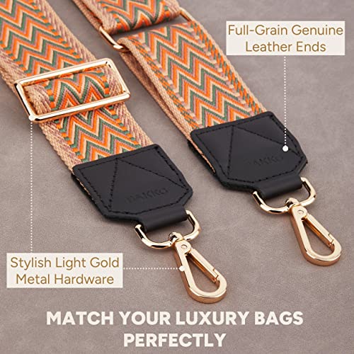 Image of BAKKO Crossbody Strap Top Grain Leather Ends Gold Metal Hardware 2 inch Wide Shoulder Strap Replacement fits Handbags Purses Messenger Duffel Bags Gold Metal Hardware Adjustable Length from 36 inch-57 inch