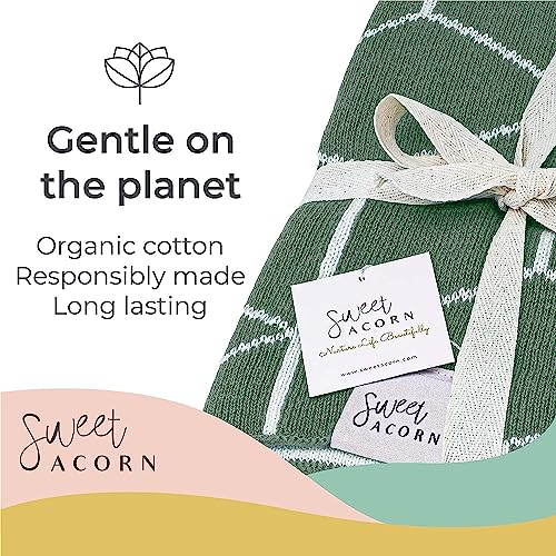 Image of Knit Baby Blanket - Organic Cotton Baby & Toddler Receiving Blankets for Girls & Boys - Soft Knit Stroller /Throw Blankets - Geometric Pattern - Juniper Green