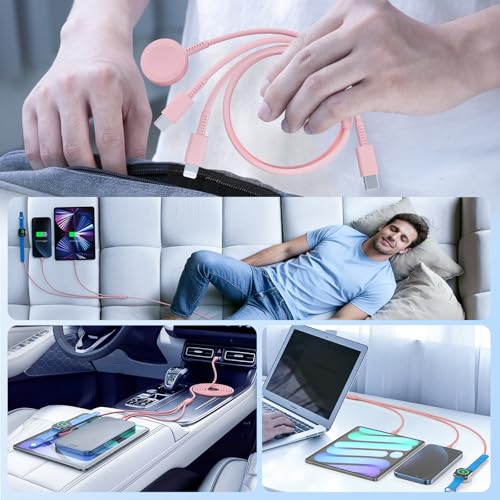 Image of for Apple Watch Charger Fast Charging,3 in 1 Multi Charger USB C Cable,iWatch Charger Cord 6FT for iWatch Ultra3 /2 /1 /SE 3 /2 Series 11 /10 /9 /8 /7 /6 /5 /4,for iPhone17 15 16 Pro Max /14 /13 /12 /11-Pink