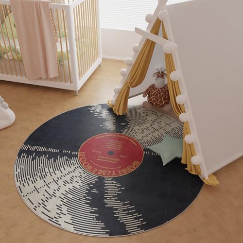 Alfombra redonda de 5 pies diseño disco de vinilo antideslizante miniatura 2