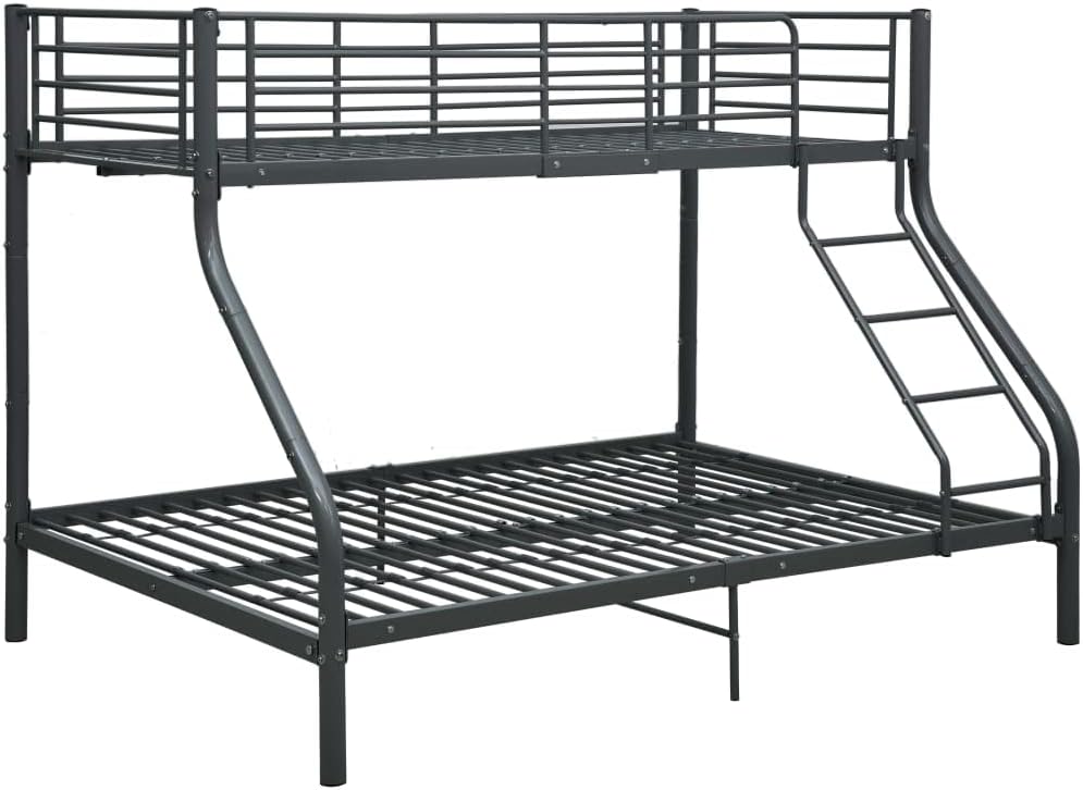 Detailed dimension diagram of the bunk bed frame, showing all key measurements in centimeters and inches.