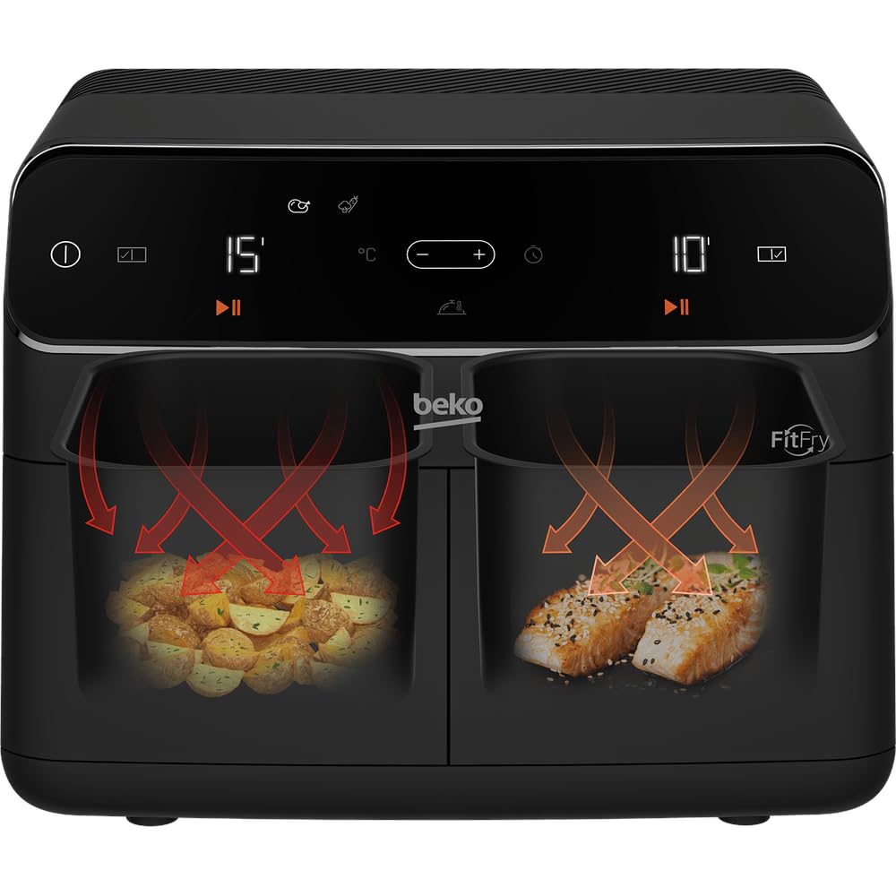 Friteuse multifonction a air chaud - BEKO - FRL5388B - 2400 W - 8,5 L pour 2 kg de frites - 2 cuves (2x 4,5 L) - Noir