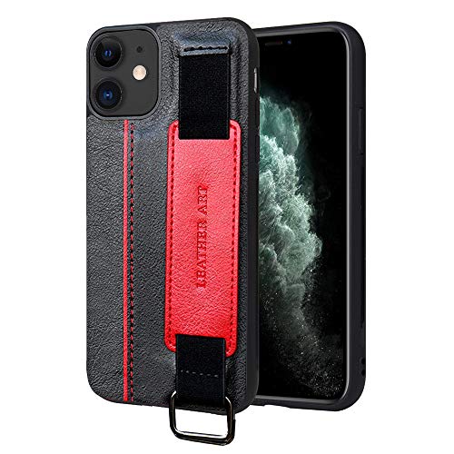 Hayder iPhone 12 Wallet Case, Card Slot with Soft TPU Elastic Adjustable Strap Stand Holder PU Leather Back Scratch Resistant Cover for iPhone 12 6.1 Inch (Black)