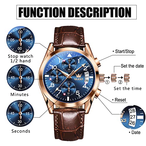 Image of OLEVS Men's Watches Brown Leather with Date,Casual Watches for Men,Large Face Watches Men,Chronograph Mens Watch,Sport Waterproof Business Dress Analog Quartz Men's Wrist Watches Reloj De Hombre