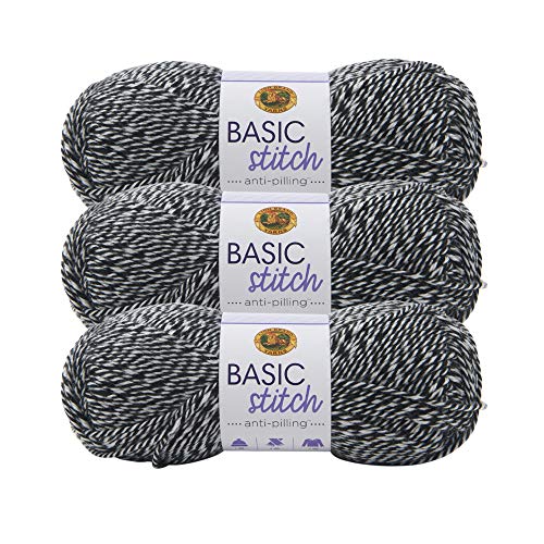 Image of Lion Brand Yarn Basic Stitch Anti-Pilling Yarn for Crocheting, Knitting, and Crafts, Black /White, 3 Pack