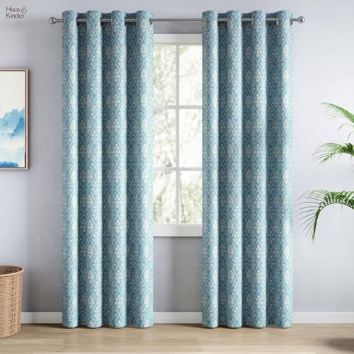 Image of haus & kinder Digital Printed Cotton Door Curtains 7 Feet Long Pack of 2 Door Curtains, 7 Feet Curtains for Door (Heritage Hues, Teal 130x213 CM)