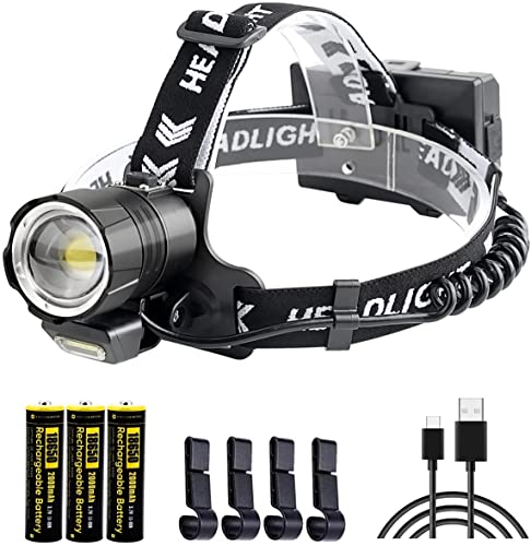 WholeFire 13000 Lumens LED Stirnlampe Super Bright USB Wiederaufladbar, XHP90 Zoomable 4 Modi Kopflampe mit COB Licht & Leistungsanzeige & Power Bank Funktion für Camping Notfall Cover