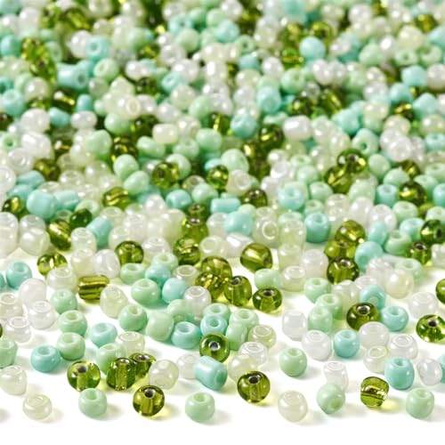 Craftdady 100g Green Glass Seed Beads 4mm 6/0 Pony Czech Glass Bead Spacers Black Mixed for DIY Spring Beading Bracelet Necklace Jewelry Making