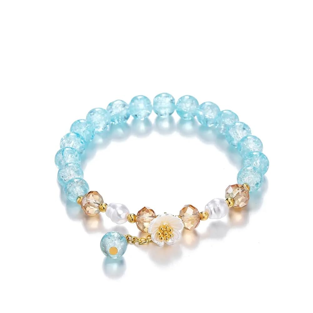 El Regalo Daisy Flower Bracelets- 1PC Crackled Crystal Beads Tassel Flower Charms Bracelet for Girls & Women (Blue) (B0CV7RBK5S) Amazon Price History, Amazon Price Tracker