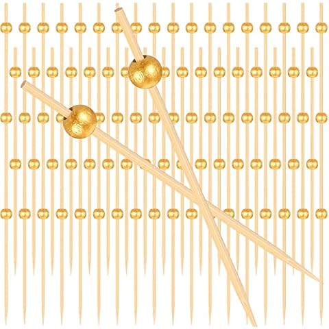 1500 Pcs Cocktail Pick 4.7 Inch Toothpicks for Appetizers Gold Pearl Bamboo Skewers Handmade Decorative Cocktail Sticks for Drinks Fruit Food Desserts Charcuterie Wedding Party Cover
