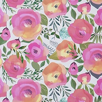 WENMER Floral Peel and Stick Wallpaper 17.7" x 118" - Peach Pink Flower Decorative Watercolor Removable for Dresser Cabinet Shelf Liner Bedroom Bathroom Accent Walls