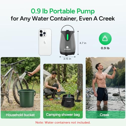 Ducha portátil para exteriores DR.PREPARE, bomba impermeable IPX8, batería recargable 8000mAh, 3 modos de rociado, flujo fuerte de 1.59 GPM, cabezal de ducha portátil para camping, lavado de autos y playa miniatura 4